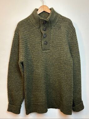 Schott NYC Men's Medium Funnel Neck Wool Military Sweater Moss Green Elbow Patch